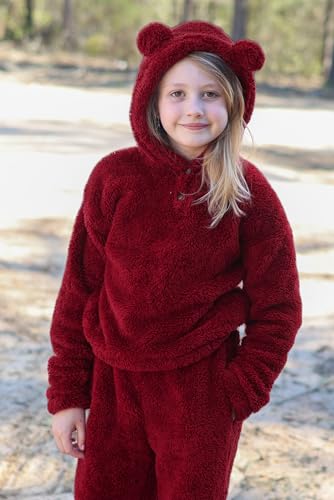 Image of Arshiner Girls 2 Piece Outfits Sweatsuit Fuzzy Long Sleeve Bear Ear Hoodie Sweatshirt and Sweatpant Kids Clothing Sets