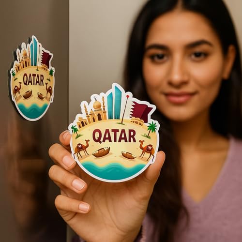 Image of Naxon Qatar Country Theme Souvenir Wooden Refrigerator Stylish Fridge Magnet - Fridge Decoration Magnet for Kitchen & Home Decor | Perfect Souvenir Gift | Size 3x3 Inches | Pack of 1