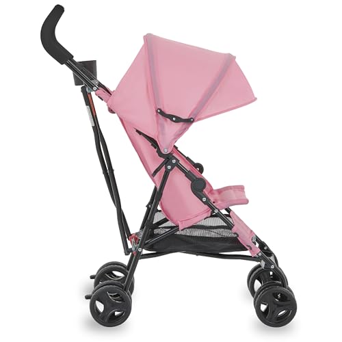 Image of Dream On Me Rover Convenience Baby Stroller - Lightweight & Compact Travel Umbrella Stroller, Quick One-Hand Fold, Lockable Rear Wheels, Adjustable Canopy, 3-Point Safety Harness & Cup Holder - Pink