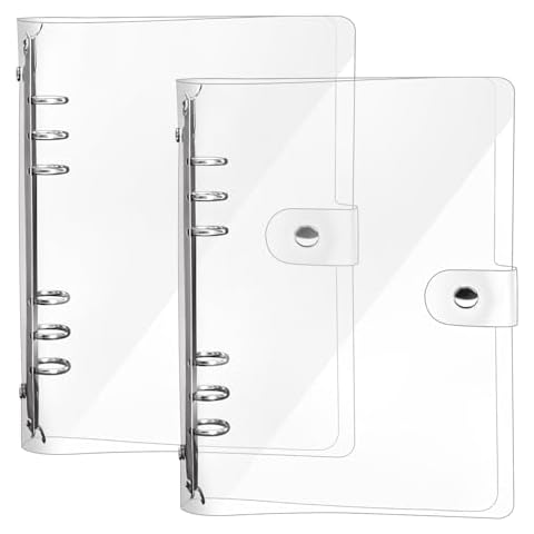 Newbested 2 Pack A5 Transparent Soft PVC 6 Holes Binder Notebook Covers,Snap Button Closure Refillable Notebook Round Ring Binder Cover Protector(Paper Not Included) Cover