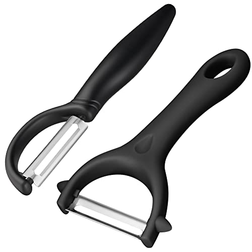 Auauy 2Pcs Potato Peeler, Y And I-Shaped Swivel Vegetable Peeler Set, Fruit Peeler For Kitchen, Non-Slip Grip Peeler, Ergonomic Handle Sharp Blade Stainless Steel Peeler（Black） #TOP7