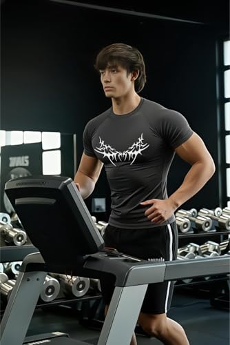 Image of Men Polyster Lycra Printed Half Sleeves Compression T-Shirt for Gym