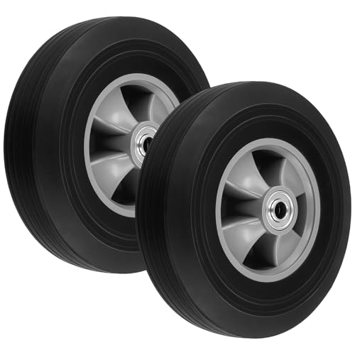 Image of 2 Pack 10 Inch Solid Rubber Replacement Wheels, Flat Free Hand Truck Tires with 5 /8 inch Axle, Hand Truck Replacement Wheels for Cart, Wagons, Wheelbarrow, Dolly, Trolley, 330 lbs Max Load