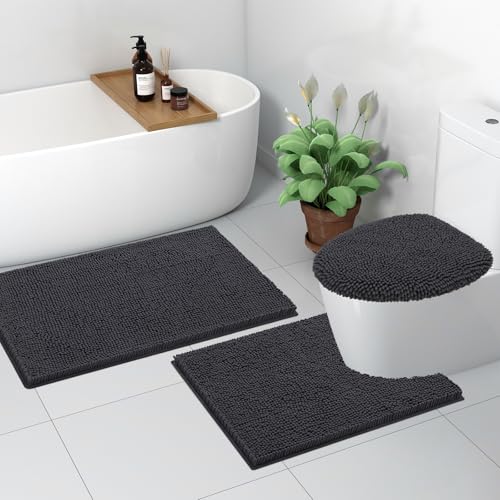 Image of Smiry Soft Chenille Bathroom Toilet Lid Cover, Machine Washable Covers, 17.5x15, Fits Most Round, Elongated and Oblong Lids, Accessories Decor, Charcoal Grey