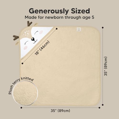 Image of KeaBabies Hooded Baby Towel for Newborn, Baby Bath Towels (Deer, 35x35) | Viscose Derived from Bamboo, Large Baby Towels with Hood, Boys, Girls, Toddler, Soft Absorbent Baby Bath Essentials