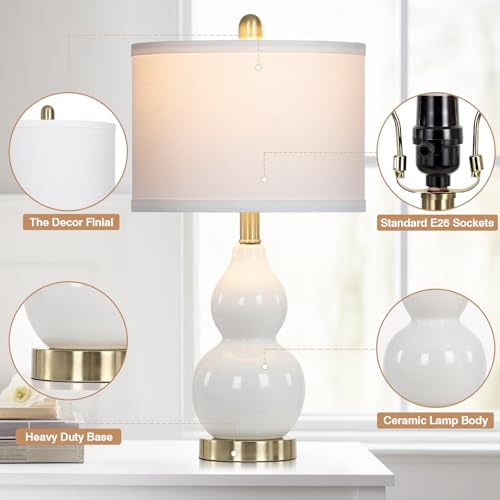 Rinweey Double Gourd Ceramic Table Lamps Set Of 2, Modern White Bedside Lamps For Night Stand thumb #4