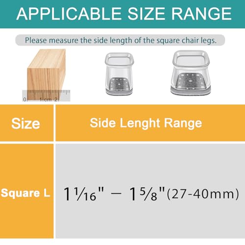 Image of Ansible 24 Pcs Square Chair Leg Floor Protectors | Silicone Felt Furniture Leg Covers for Hardwood Floors, Reduce Noise, Glide Smoothly (Square L Fit:1-1 /16 inch to 1-5 /8 inch（27-40mm)