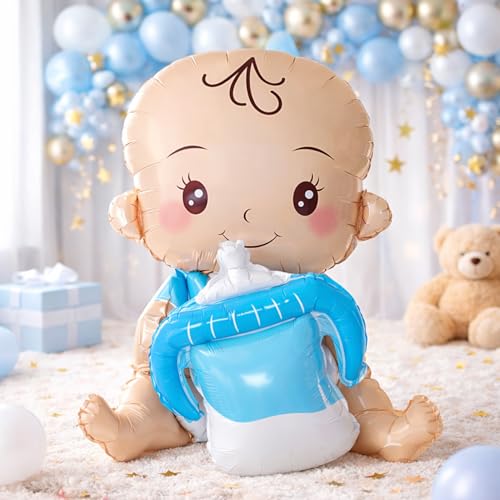 Image of Rozi Decoration Baby Boy Shape Foil Balloon for Naming Ceremony Party Decoration, Cute Sitting Foil Balloon for Baby Shower, Welcome Baby Celebration and Kids Theme Decor (Blue Design) Pack of 1 Pcs