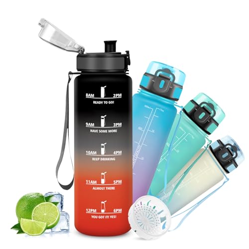 Mujigaga Trinkflasche Kinder, Trinkflasche 500ml, Wasserflasche Auslaufsicher, mit Filter, Wasserflasche mit Zeitmarkierung, Leicht zu Reinigen, für Schule, Alltag, Büro, Camping, Running