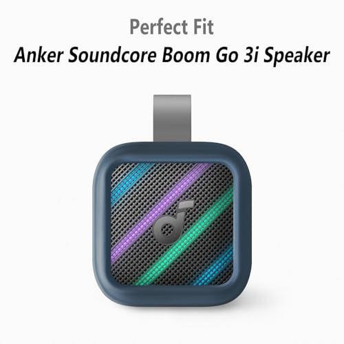 Image of Geiomoo Silicone Cover for Anker Soundcore Boom Go 3i Case, Soft Flexible Scratch Resistant Protective with Carabiner (Navy Blue)