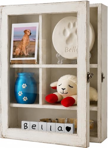 Pet Memorial Shadow Box with Adjustable Shelves,12 * 16 Inch Solid Wood Deep Memory Display Case,Personalized Keepsake Frame for Dog & Cat Lovers, Pet Remembrance Loss Sympathy Gift
