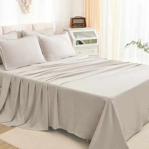 Litanika California King Comforter Set Linen - 7 Pieces Bed in a Bag Cal King Bedding Comforter Sets, Plain Lightweight Bed Set with Comforter, Sheets, Pillowcases & Shams