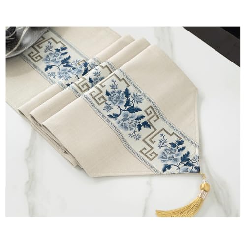 Chemin de table rustique motif style chinois beige pour repas chaleureux