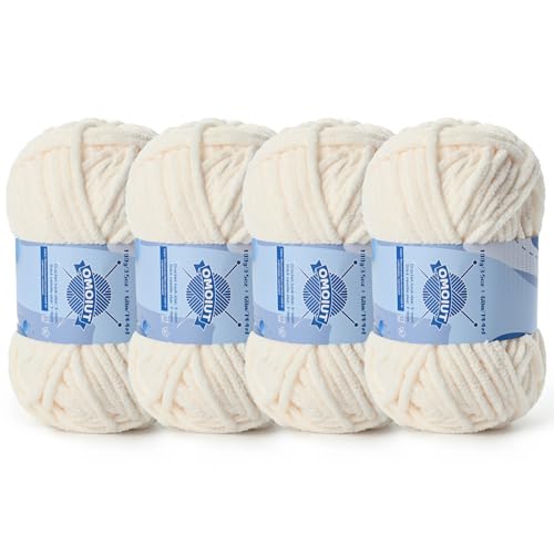 Image of 4 Pack Chunky Chenille Yarn for Crocheting, Baby Yarn for Crocheting Soft Blankets, Bulky Yarns for Crochet Amigurumi, 400g (297yds) Fluffy Velvet Yarns for Hand Knitting (4 Light Beige)