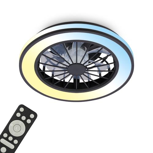 BRILONER - Ventilatore da soffitto con luce LED, telecomando, motore DC silenzioso con 5 velocità, CCT e luminosità regolabile, lampadario ventilatore da soffitto, lampadario, 38 cm, nero
