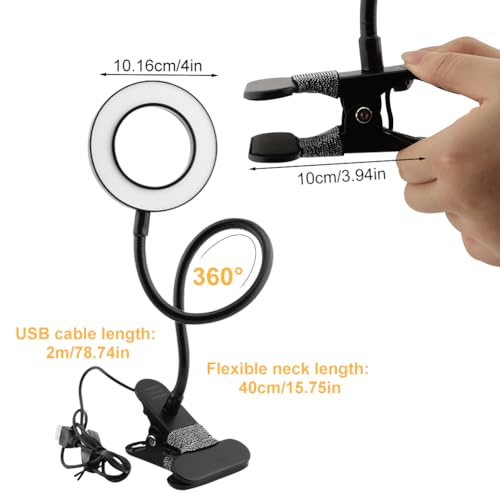 Magnifying Glass with Light 5X Magnifying Lamp, 3 Adjustable Colour Modes LED Magnifying Glasses, USB Powered Magnifier Lamp with Metal Clamp for Bedroom Dormitory(Black) - Image 2
