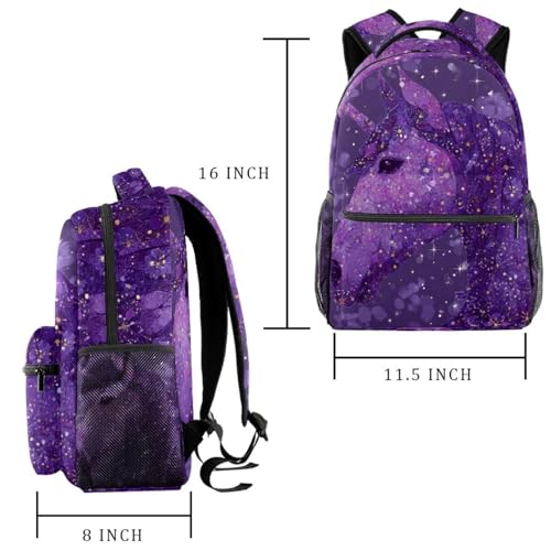 Durable Student Backpack for Teen Girls Boys, Purple Unicorn Stars Shoulder Bag For Men Women2