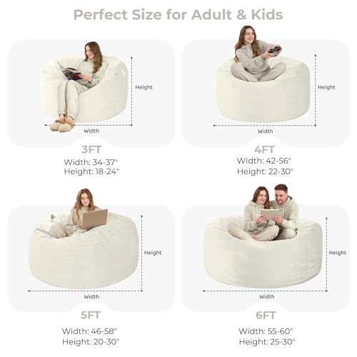 Image of HABUTWAY Bean Bag Chair: Giant 6' Memory Foam Furniture Bean Bag Chair with Microfiber Cover - 6Ft,Beige
