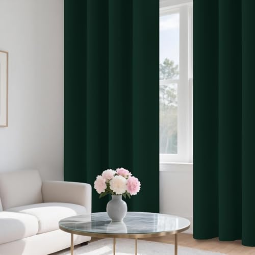 Image of COSVIYA 100% Pine Tree Green Blackout Curtains for Living Room 84 Inch Long | Room Darkening Light Blocking Drapes for Bedroom, Grommet Thermal Insulated Window Panels with Black Liner, W52xL84,2 Panels