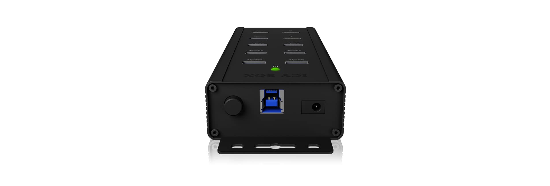 ICY BOX IB-HUB1703-QC3 - Concentrador de 7 Puertos USB 3.0 Activo con Fuente de alimentación (12 V/5 A), 3 Puertos de Carga, Montaje en Pared, Quick Charge 3.0, Aluminio, IB-HUB1703-QC3