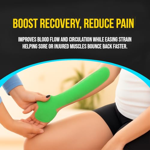 Image of PulseITSportsTape Kinesiology Tape- Waterproof & Sweatproof Sports Tape for Muscle Support, Pain Relief & Injury Recovery | Athletic Physio Tape for Knee, Shoulder, Ankle. 5cm x 5m (Plain, Green)