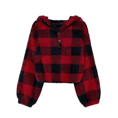 Kids Girl's Fuzzy 𝐇o𝐨dies Warm Loose Button Down Pullover 𝐒𝐡erpa Jacket Top Fall Winter Sweatshirt Outwear