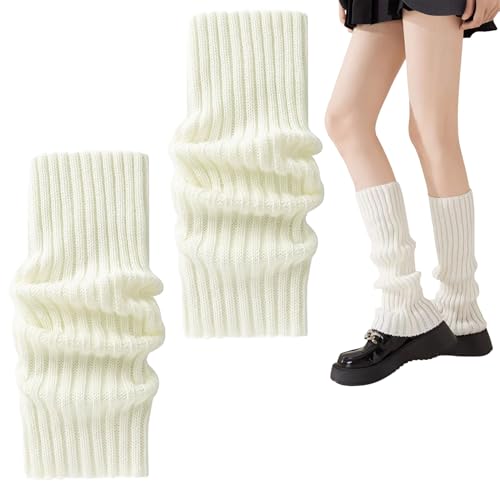 Bein Stulpen Damen,Leg Warmers,Knöchelwärmer Winter Beinwärmer,Warme Beinstulpen Strick,Gestrickte Kinder Legwarmers,Y2k Stulpensocken Beinwärmer,Ballett Baumwolle Bein für Mädchen Frauen (Weiß, M)