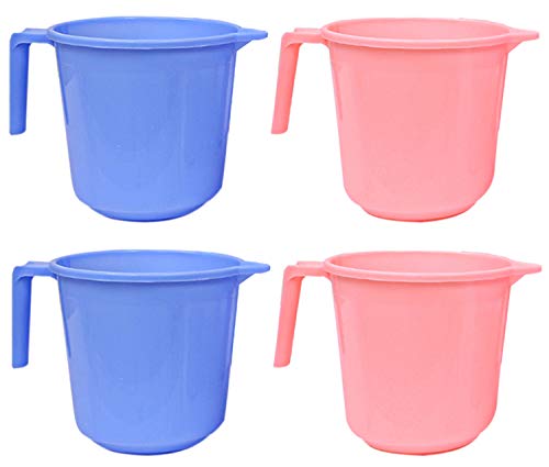 Kuber Industries Plastic 4 Pieces Bathroom Mug Set (Blue & Pink)
