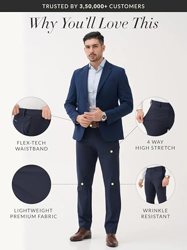 Image of The Pant Project Luxury PV Lycra Stretchable Formal Pants for Men | Stylish Relaxed Fit Men's Wear Trousers for Office or Party | Mens Fashion Dress Trouser Pant