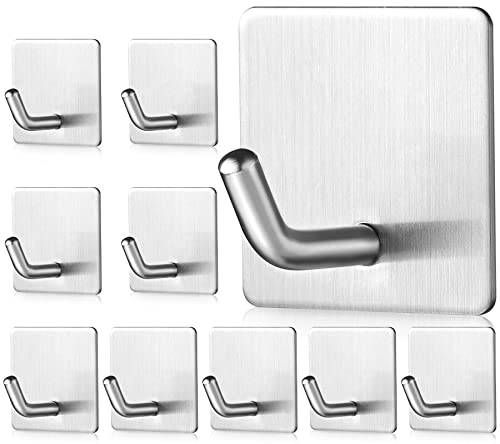 ENCOUN 10 Stück Haken Selbstklebend Handtuchhaken Ohne Bohren, Klebehaken Edelstahl, Wandhaken Selbstklebend, Klebehaken Extra Stark, Selbstklebende Haken für Haus, Küche, Bad, Büro Cover