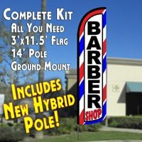 Barber Shop (Red/White/Blue) Windless Feather Banner Flag Kit (Flag, Pole, & Ground Mt)