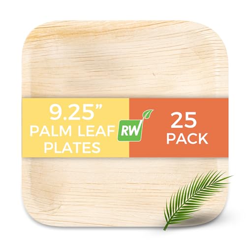 Restaurantware Indo Platos cuadrados de palma de 9.3 x 9.3 pulgadas, 25 platos llanos de hoja de palma aptos para microondas, congelables, sostenibles, platos de hoja de palma areca, listos para