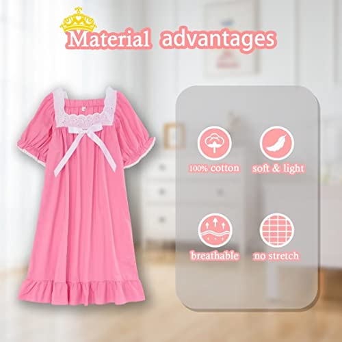 Nightgowns for Girls, Cotton Princess Pajama Dresses, Soft Vintage Sleepwears (Toddler,Kids)3