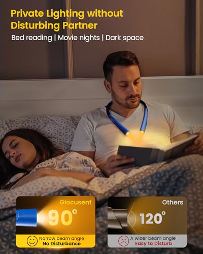 Glocusent Reading Light, 3 Colours & 3 Brightness Book Light, Reading Lights for Books in Bed, Neck Light with 30-min Timer, Rechargeable & Long Lasting, Perfect for Reading, Knitting