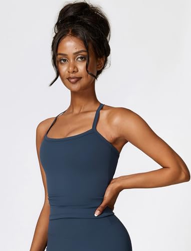 Image of QBGJTD Womens Longline Sports Bras Cross Back Active Gym Yoga Padded Workout Crop Tank Top with Built in Bra