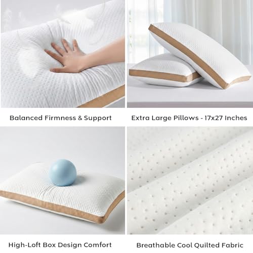 Image of AYKA Premium Microfiber Pillow for Sleeping, Set of 4 | 17x27 Inch Hotel Luxury Bed Pillows | 100% Virgin Fiber Fill, Soft & Fluffy | Neck Support for Side, Back & Stomach Sleepers | Quilted