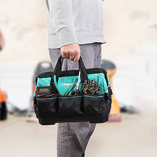 Prowin 14-Inch Tool Bag, Multi-Pocket Tool Organizer With Plastic Waterproof Bottom, Wide Mouth Tool Tote Bag With Inside Pockets For Construction, Carpentry, Gardening, Electrician, Diy #TOP5