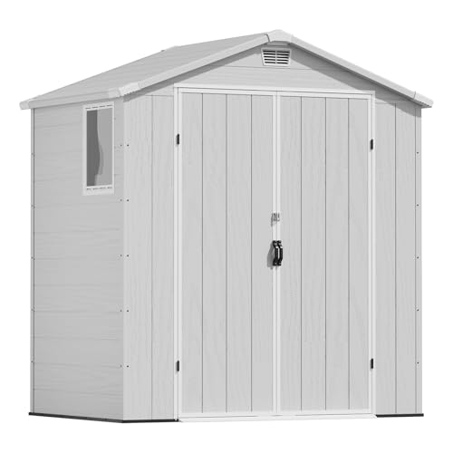Devoko 6x4 FT Plastic Outdoor Storage Shed - Lockable Resin Tool Shed with Window & Floor - Easy Assembly for Garden, Backyard