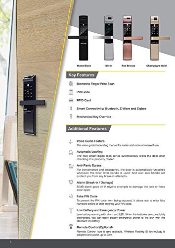 Image of Yale YDM 7116 Smart Door Lock with Biometric, Pincode, RF Card, Bluetooth, Mechanical Keys & App Enabled Access, Wi-Fi Optional, Color- Silver(Free Installation)