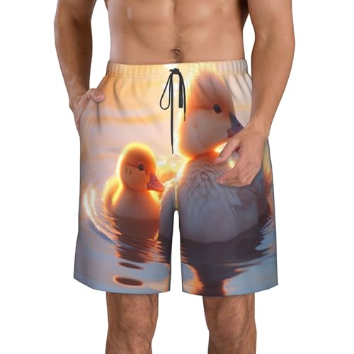 Ducks Swimming in The Lake Men's Beach Pants-Quick-Dry & Comfortable Mens Beach Shorts for Men, Perfect for Surfing and Everyday Wear White