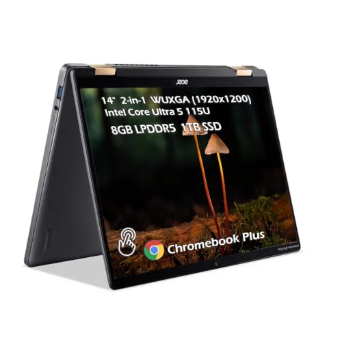 Image of Acer Chromebook Touch Laptop Plus Spin 714, Intel Core Ultra 5 115U, 14 inch FHD+ 2-in-1, 8GB LPDDR5 1TB SSD, Wi-Fi6E Bluetooth 5.3, Backlit Keyboard, Chrome OS, Steel Gray, w /USB Hub, W /GaLiMu