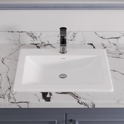 DeerValley Compact Rectangle Drop-In Sink 21x18 Inch, White Ceramic Bathroom