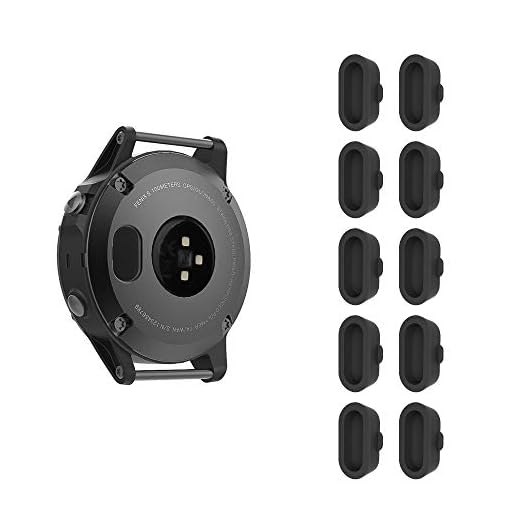 Fintie 10 Piezas Tapón a Prueba de Polvo para Garmin Fenix 5 / 5S / 5X / Plus - Protector de Silicona para Puerto del Cargador de Smartwatch, Negro