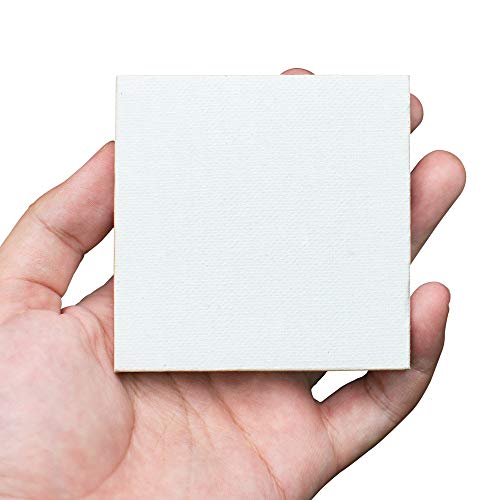 FIXSMITH 3x3 Inch Mini Stretched Canvas Easel Set- Bulk Pack of 12,Small Stretched White Blank Canvas Panels & Wood Easels for Painting Craft Drawing Decoration Gift Art Project DIY,Kids Art Supplies