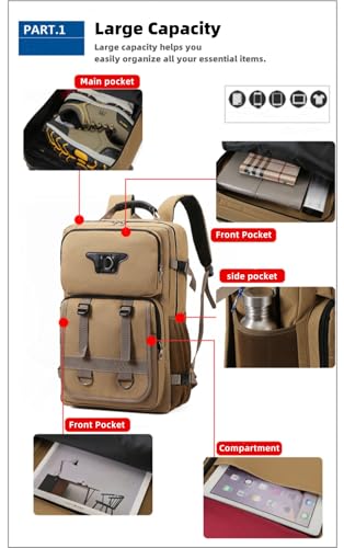 Large Travel Backpack Carry,Camping Hiking Backpack,Water Resistant Outdoor Daypack Travel Bag for Climbing Skiing (Black)4