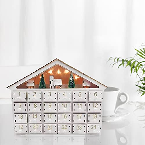 Houten Huis Kerst Countdown Adventskalender met 24 laden LED Licht Decor Countdown tot Kerstmis - Image 6