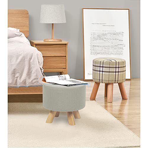 Edeco Modern Round Ottoman Foot Rest Stool/Seat Pouf Ottoman With Linen Fabric And Non-Skid Wooden Legs (Beige) #TOP7