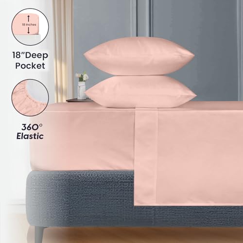 Image of SGI Bedding 84 inch W x 84 inch L 4Pc Emperor /Wyoming King Sheet Set 100% Egyptian Cotton - 600 Thread Count, Fits 18 inch Deep Pocket - Soft Breathable Oversized Sheets, for Extra Large Beds - Peach