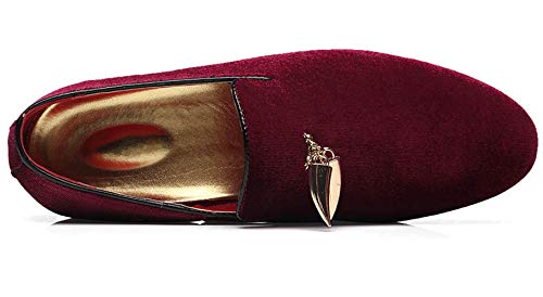 Loafers Shoes Men Fashion Slip on Metal Fringed Round Toe Velvet Smoking Slipper Moccasins Driving Shoes Black Blue Red3