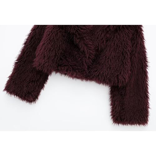 Mtsebmves Women's Cropped Faux Fur Jacket Long Sleeve Button Warm Winter Coats Shaggy Furry Outerwear with Pockets4